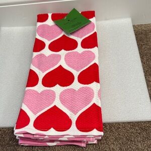 Kate Spade Red and Pink Heart Kitchen Towels set of 3 NWT